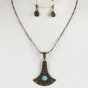 Boho Aged Finish Metal Tribal Symbol Swirl Earring